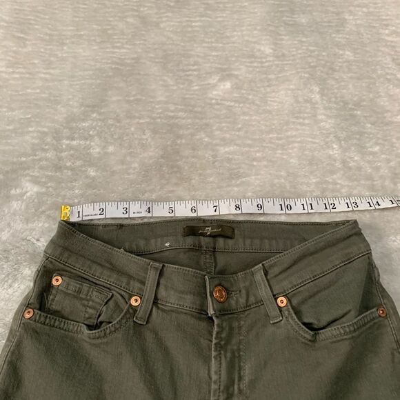 7 For All Mankind Womens Green Denim Skinny Jeans Size 26x27 Mid Rise Pants - Picture 6 of 7